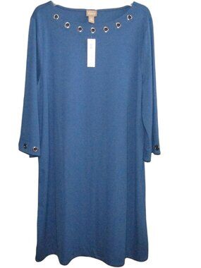 Chicos Grommet Detail A Line Dress Blue Dusk Womens Size XL 3 Knee Length New